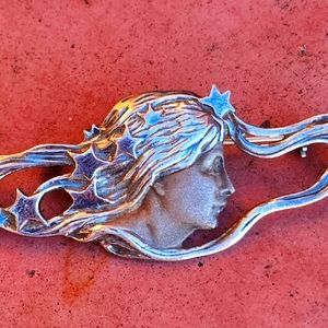 Art Nouveau figural sterling celestial brooch